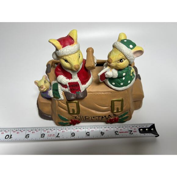 Porcelain Christmas Card Mail Holder Mr & Mrs Mice Santa & Helper - Picture 3 of 8